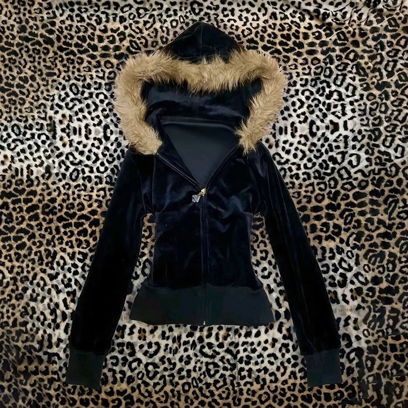 Women’s Gothic Zip-Up Hoodie – Vintage Grunge Wings Print Jacket (Y2K Style)