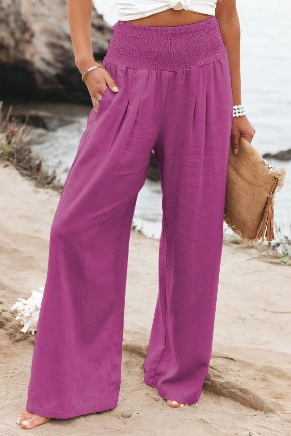 Women’s Drawstring Wide Leg Pants – Lightweight Casual Beach Trousers