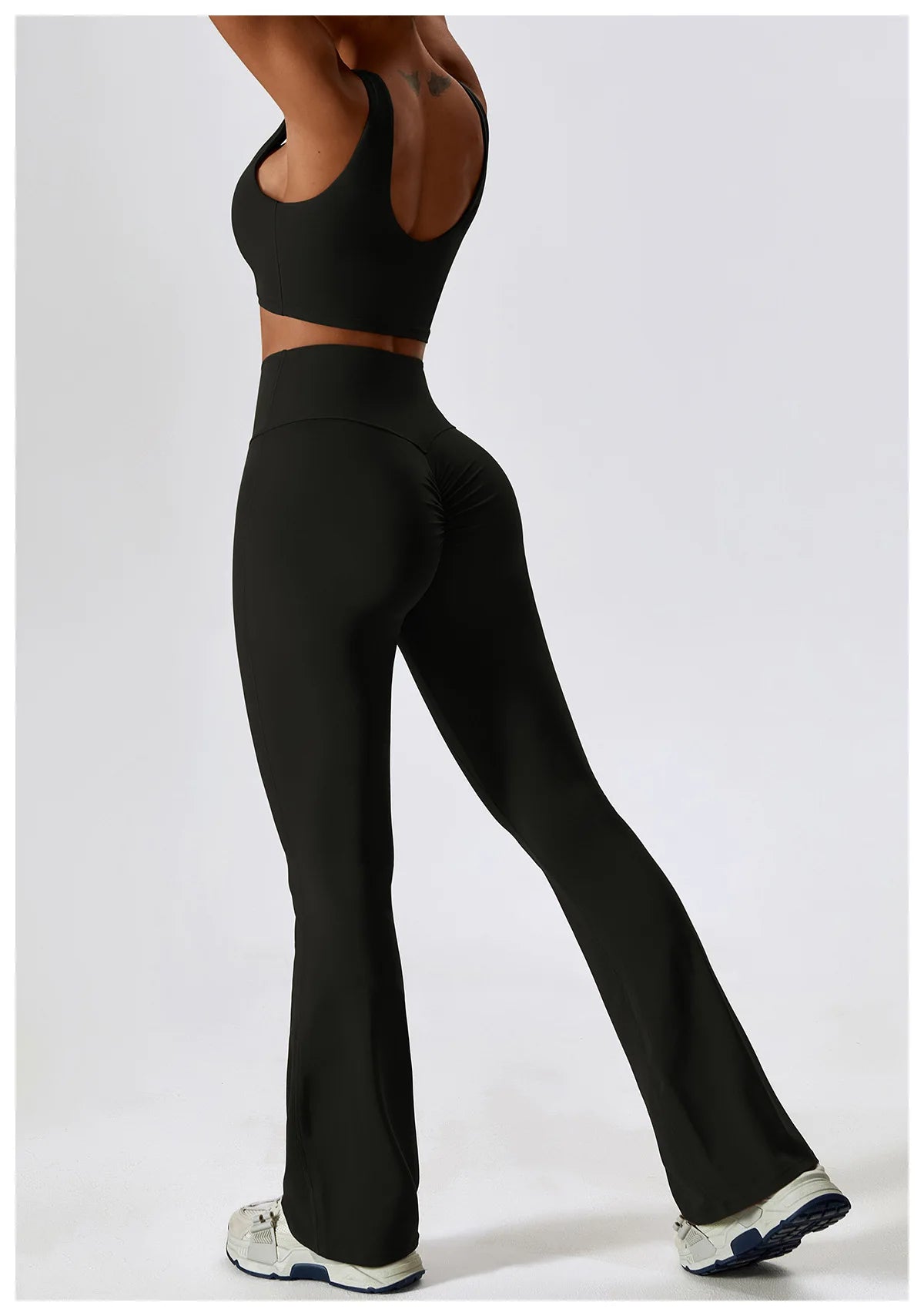 Women’s Seamless Flare Leggings Set – Long Sleeve Crop Top & Pants