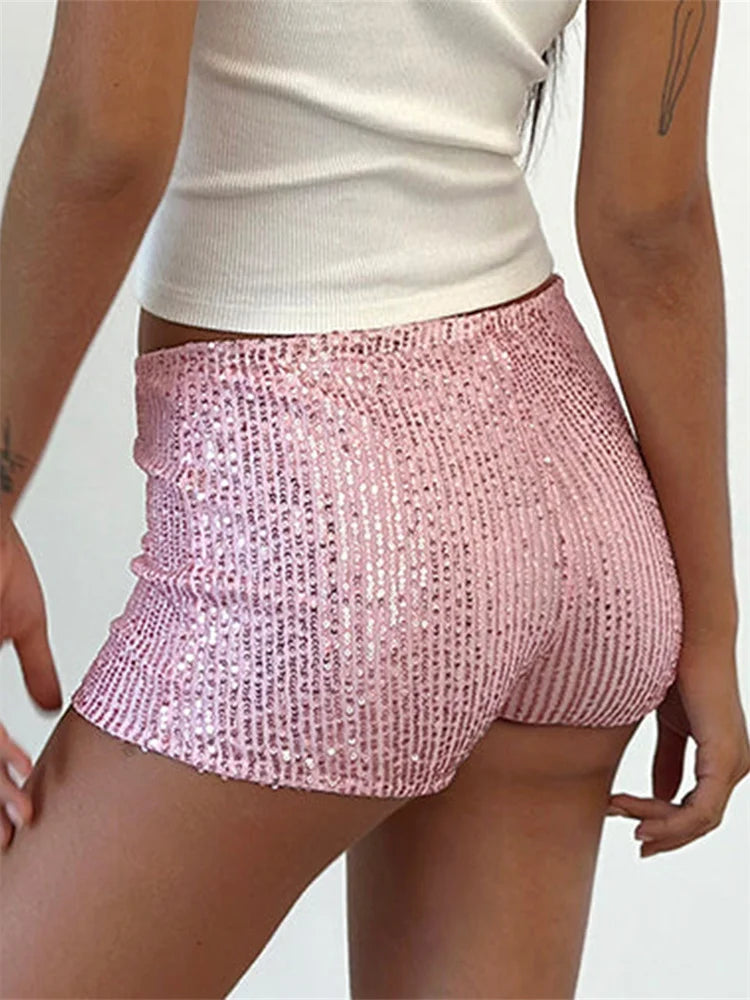 Women’s Sequin Mini Shorts – Low Rise Sparkly Party Shorts