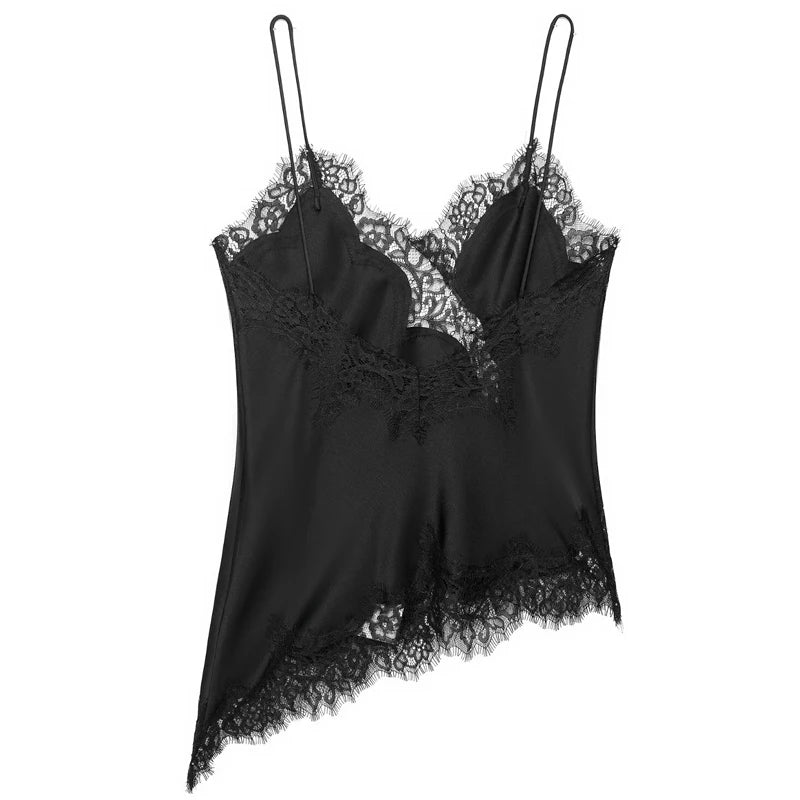 Women’s Lace Satin Camisole – Asymmetrical Slip Top (Y2K Style)