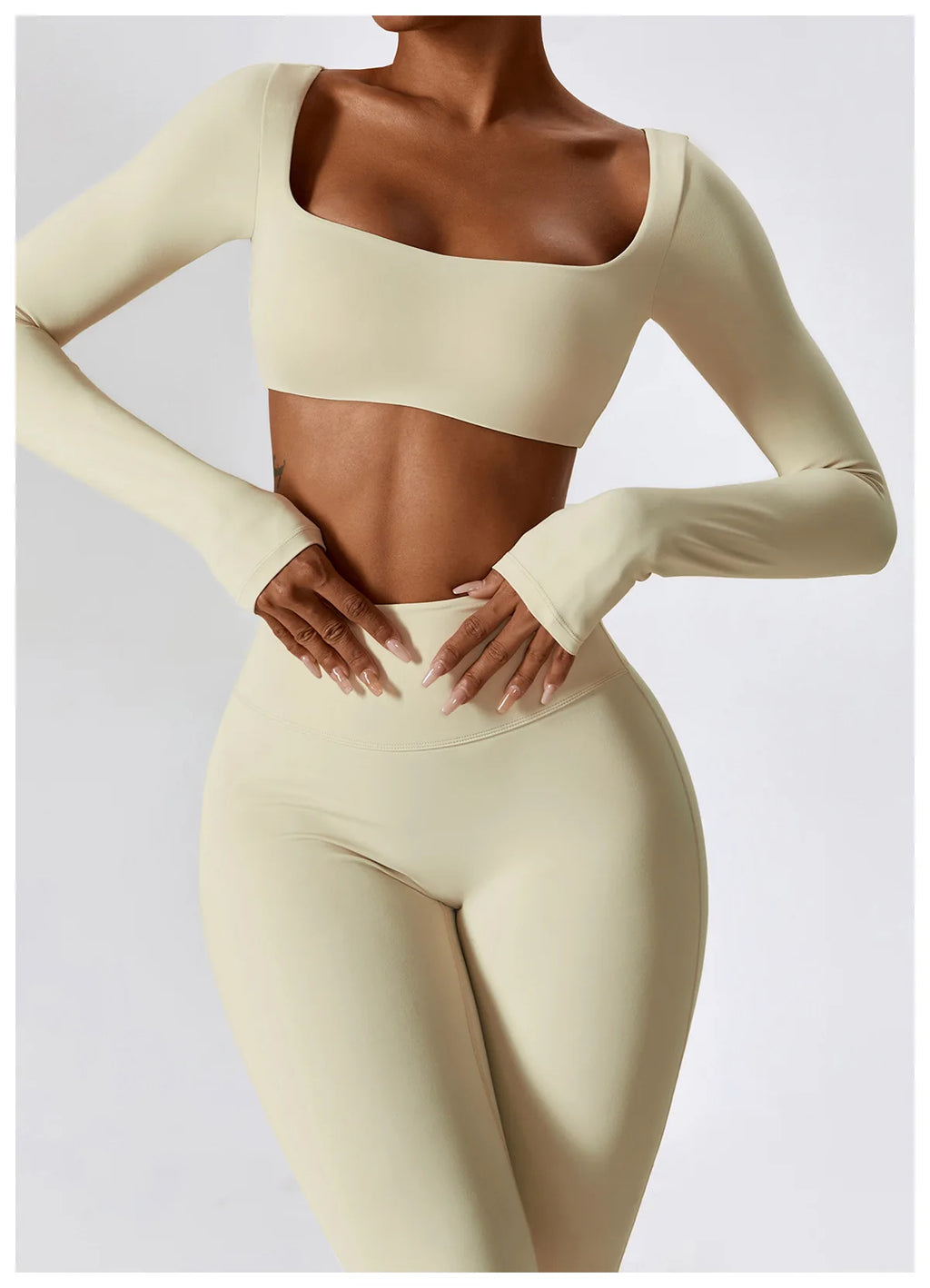 Women’s Seamless Flare Leggings Set – Long Sleeve Crop Top & Pants