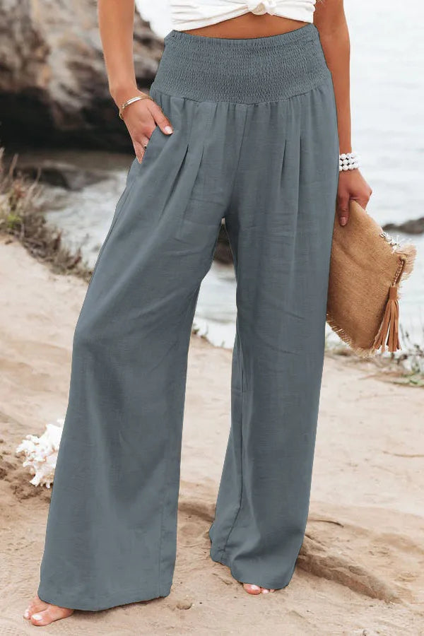 Women’s Drawstring Wide Leg Pants – Lightweight Casual Beach Trousers