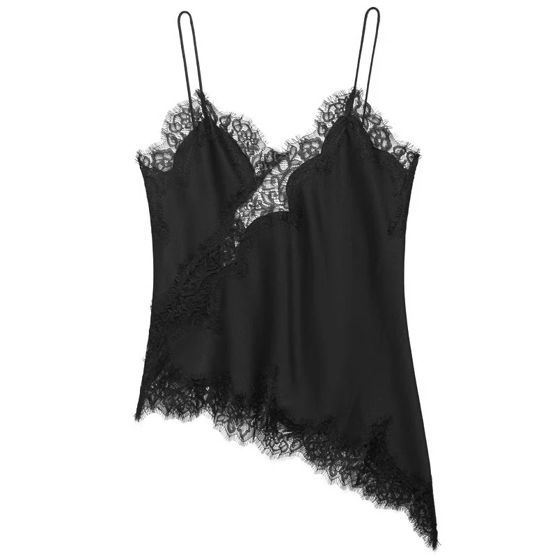 Women’s Lace Satin Camisole – Asymmetrical Slip Top (Y2K Style)
