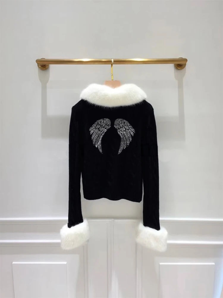 Women’s Gothic Zip-Up Hoodie – Vintage Grunge Wings Print Jacket (Y2K Style)