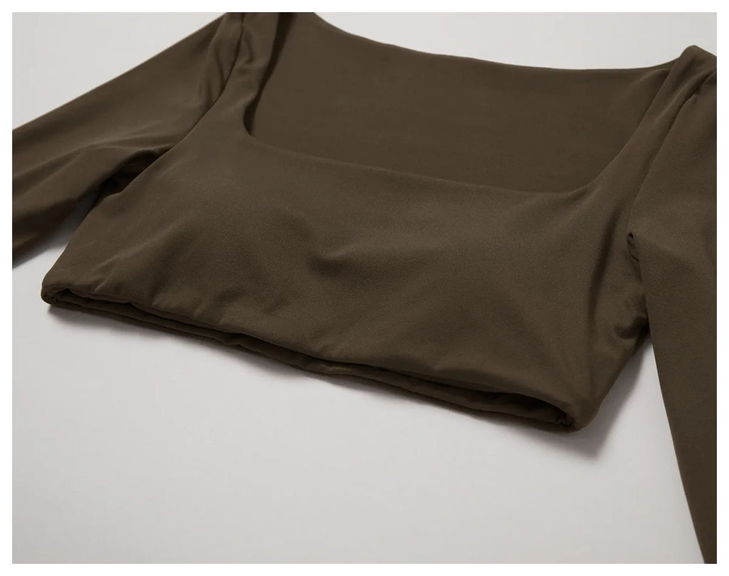 Women’s Seamless Flare Leggings Set – Long Sleeve Crop Top & Pants