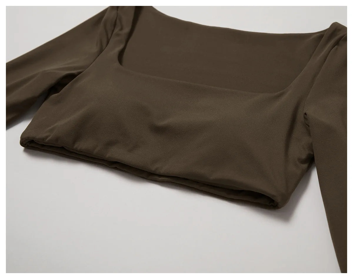 Women’s Seamless Flare Leggings Set – Long Sleeve Crop Top & Pants